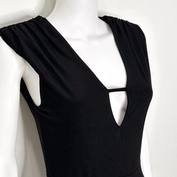 Miss Selfridge Shoulder Pad Sleeveless Plunge Neck Cutout Bodysuit in Black Sz 6 - Picture 3 of 13